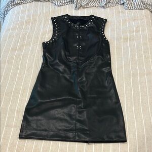rag & bone Black Sleeveless Faux Leather Mini Dress with Studs